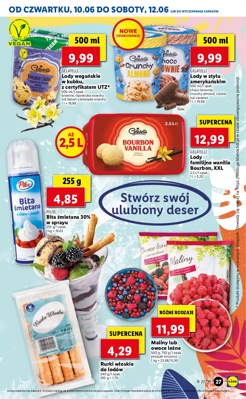 Gazetka promocyjna Lidl - GAZETKA - ważna 10.06 do 12.06.2021 - strona 27 - produkty: Bourbon, Brownie, Czekolada, Deser, Fa, Lody, Maliny, Owoce, Pilos, Rurki, Ser