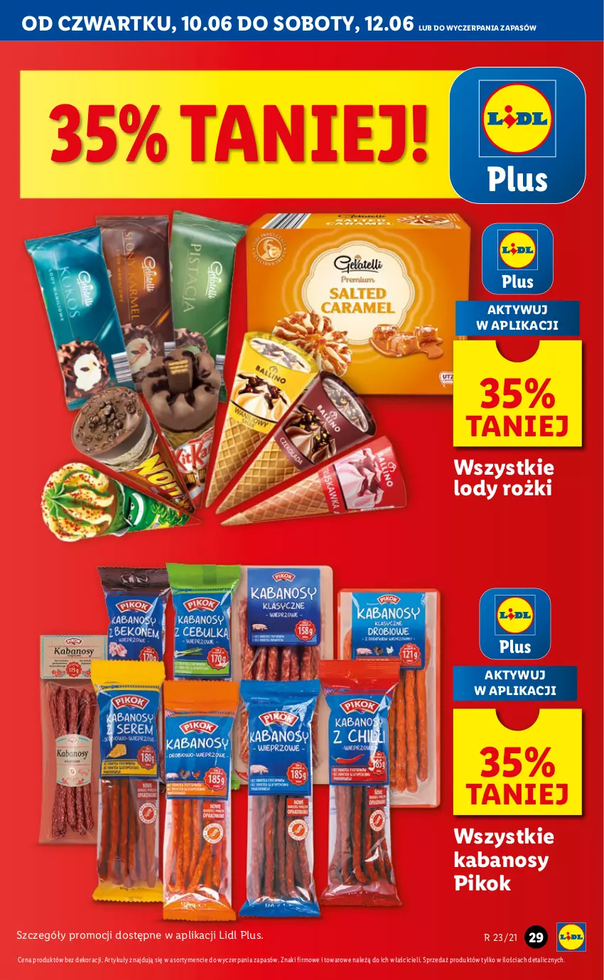 Gazetka promocyjna Lidl - GAZETKA - ważna 10.06 do 12.06.2021 - strona 29 - produkty: Kabanos, Lody, PIKOK