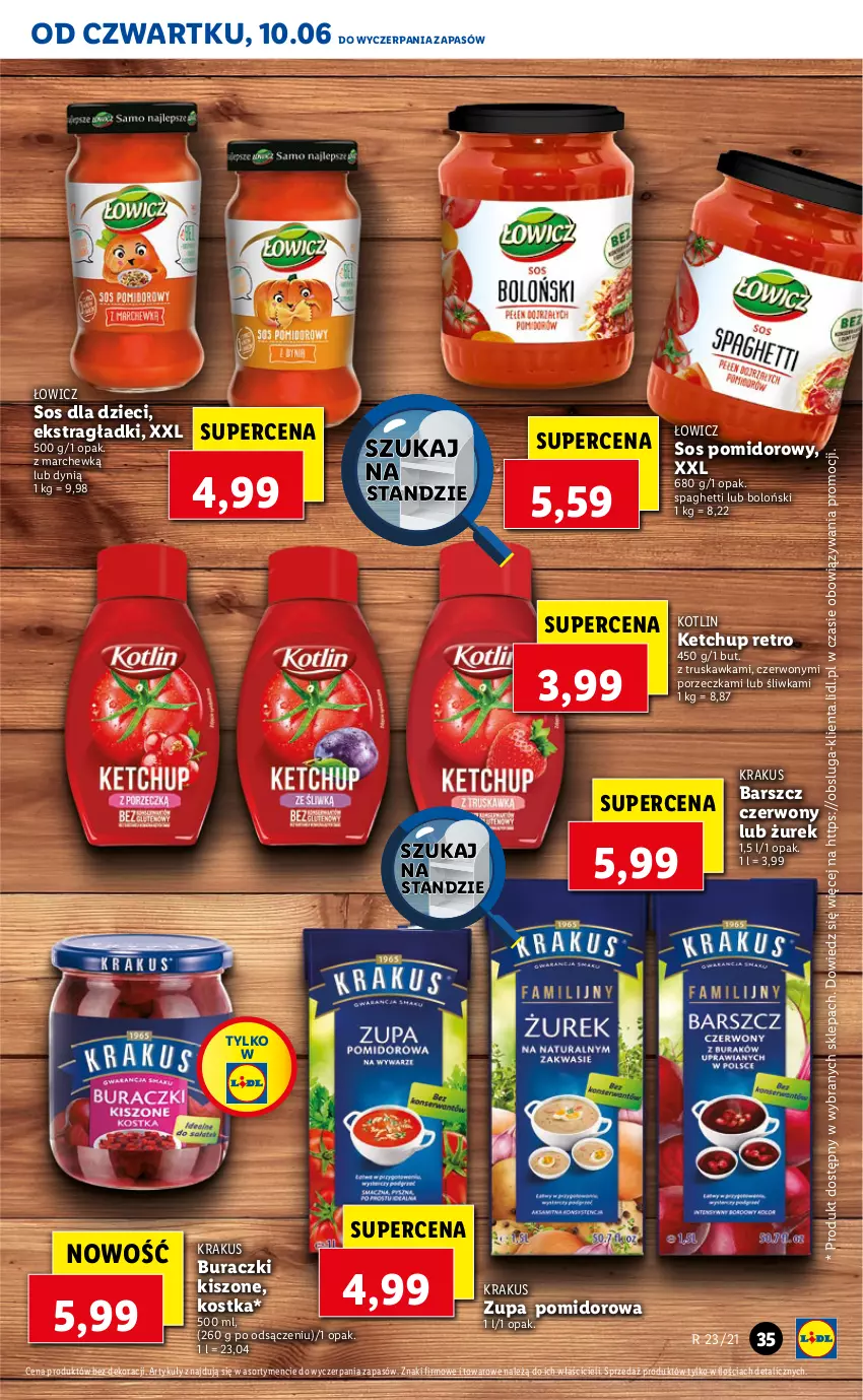 Gazetka promocyjna Lidl - GAZETKA - ważna 10.06 do 12.06.2021 - strona 35 - produkty: Buraczki, Buraczki kiszone, Dynią, Dzieci, Ketchup, Kotlin, Krakus, Por, Sos, Sos pomidorowy, Spaghetti, Zupa, Zupa pomidorowa