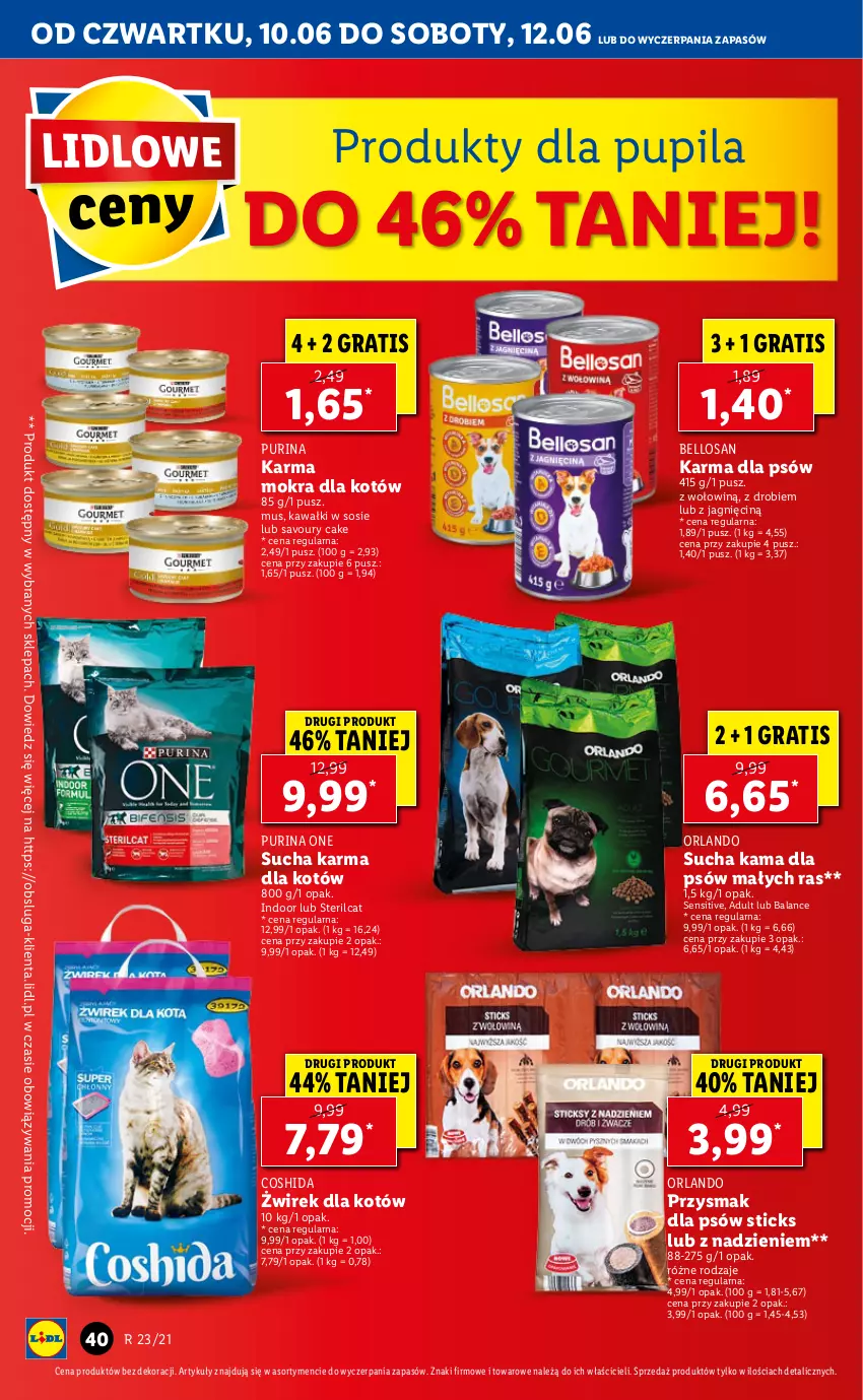 Gazetka promocyjna Lidl - GAZETKA - ważna 10.06 do 12.06.2021 - strona 40 - produkty: Bell, Gra, Karma mokra dla kotów, Kawa, Mus, Pur, Purina, Sos, Sucha karma