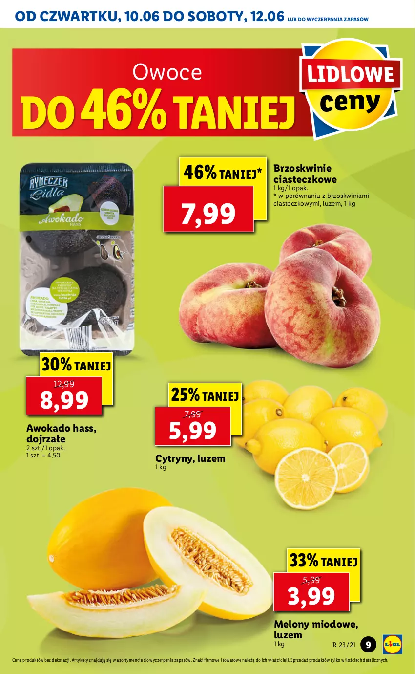 Gazetka promocyjna Lidl - GAZETKA - ważna 10.06 do 12.06.2021 - strona 9 - produkty: Brzoskwinie, Cytryny, Melon, Owoce, Por