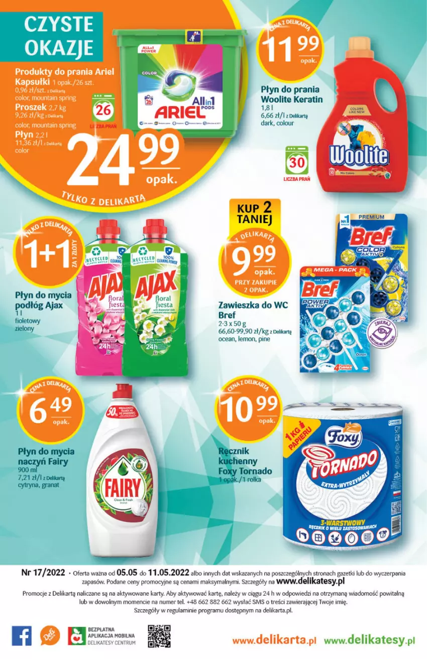 Gazetka promocyjna Delikatesy Centrum - Gazetka DC17 - ważna 05.05 do 11.05.2022 - strona 28 - produkty: Ajax, Ariel, Bref, Do mycia naczyń, Fa, Fairy, Flora, Gra, Granat, Mobil, Płyn do mycia, Płyn do mycia naczyń, Płyn do prania, Ręcznik, Rum, Woolite, Zawieszka do wc