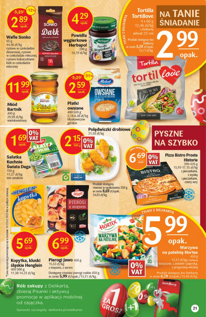 Gazetka promocyjna Delikatesy Centrum - Gazetka DC12 - ważna 24.03 do 30.03.2022 - strona 21 - produkty: Dega, Deser, Herbapol, Kopytka, Miód, Mobil, Piec, Pieczarka, Pierogi, Pizza, Ryż, Sałat, Sałatka, Sanki, Ser, Sonko, Wafle