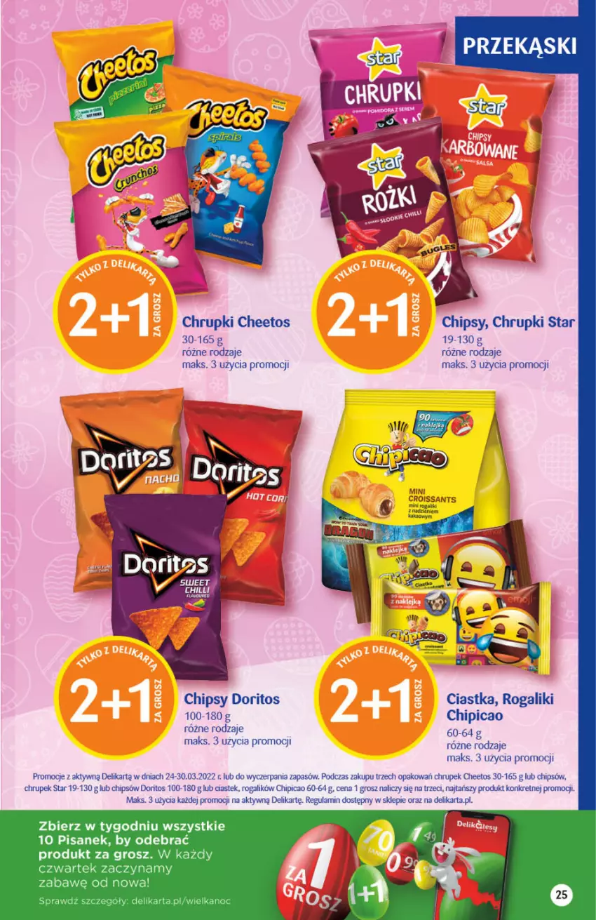 Gazetka promocyjna Delikatesy Centrum - Gazetka DC12 - ważna 24.03 do 30.03.2022 - strona 25 - produkty: Cheetos, Chipicao, Chipsy, Chrupki, Ciastka, Kret, Rogal, Stek