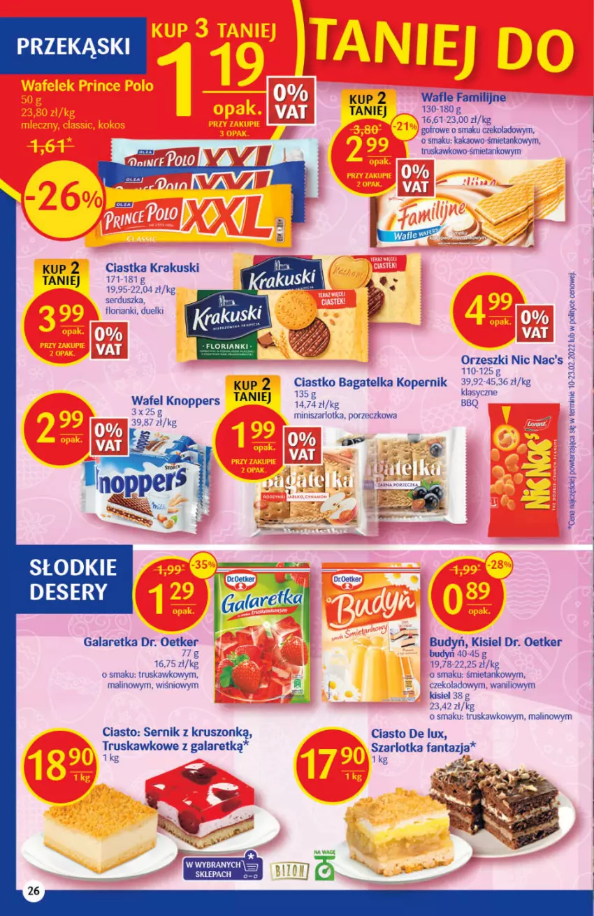 Gazetka promocyjna Delikatesy Centrum - Gazetka DC12 - ważna 24.03 do 30.03.2022 - strona 26 - produkty: Budyń, Ciastka, Deser, Dr. Oetker, Fa, Fanta, Gala, Galaretka, Kakao, Kisiel, Knoppers, Krakus, Krakuski, O Bag, Orzeszki, Por, Ser, Szarlotka, Wafle