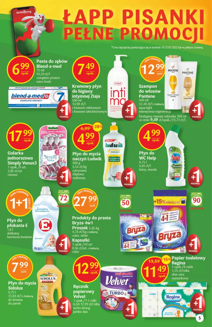 Gazetka promocyjna Delikatesy Centrum - Gazetka DC12 - ważna 24.03 do 30.03.2022 - strona 5 - produkty: Bryza, Ludwik, Mleko, Odżywka, Pantene, Papier, Papier toaletowy, Pasta do zębów, Płyn do mycia, Rolki, Rum, Sanki, Szampon, Velvet, Venus, Ziaja