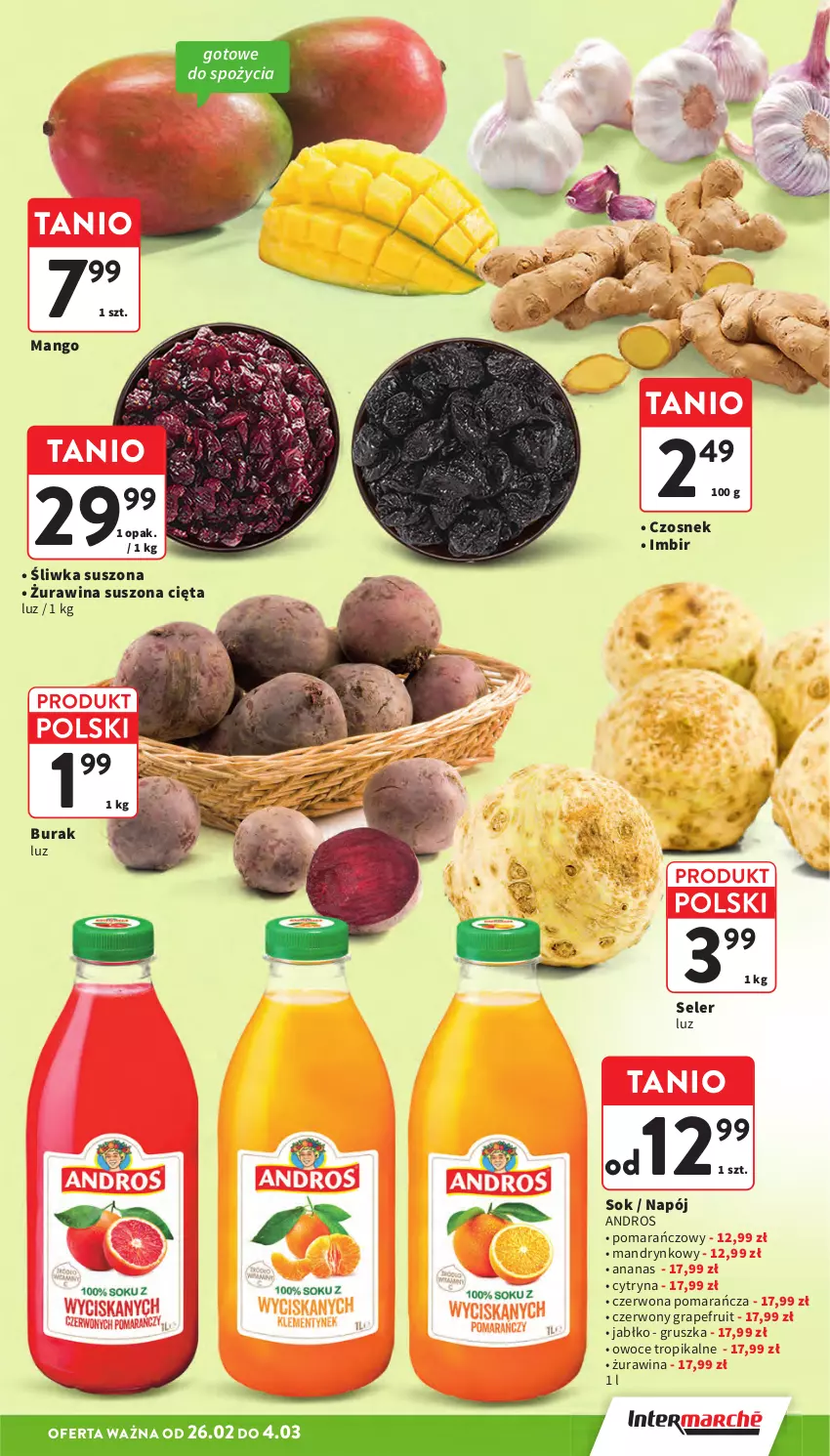 Gazetka promocyjna Intermarche - Gazetka Intermarche - ważna 26.02 do 04.03.2026 - strona 13 - produkty: Ananas, Czosnek, Gra, Imbir, Mango, Napój, Owoce, Sok