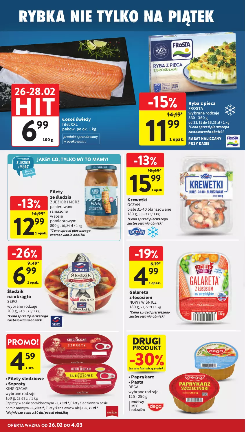 Gazetka promocyjna Intermarche - Gazetka Intermarche - ważna 26.02 do 04.03.2026 - strona 18 - produkty: Dega, Frosta, Gala, Krewetki, Olej, Papryka, Paprykarz, Piec, Ryba, SEKO, Sos, Szprot