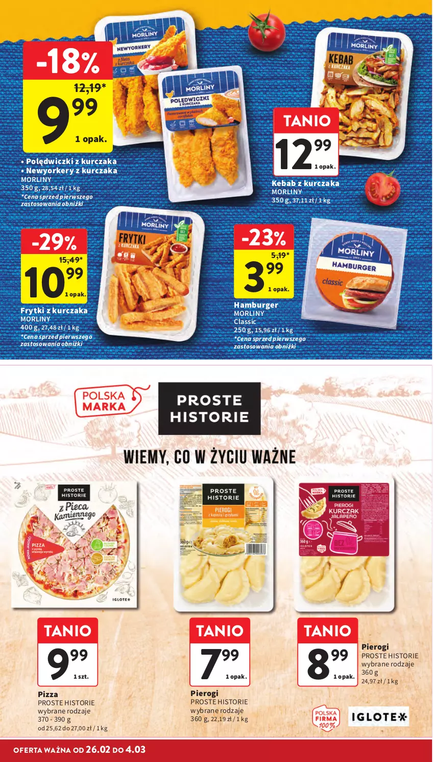 Gazetka promocyjna Intermarche - Gazetka Intermarche - ważna 26.02 do 04.03.2026 - strona 20 - produkty: Burger, Frytki, Hamburger, Kebab, Kebab z kurczaka, Kurczak, Morliny, Pierogi, Pizza, Polędwiczki z kurczaka