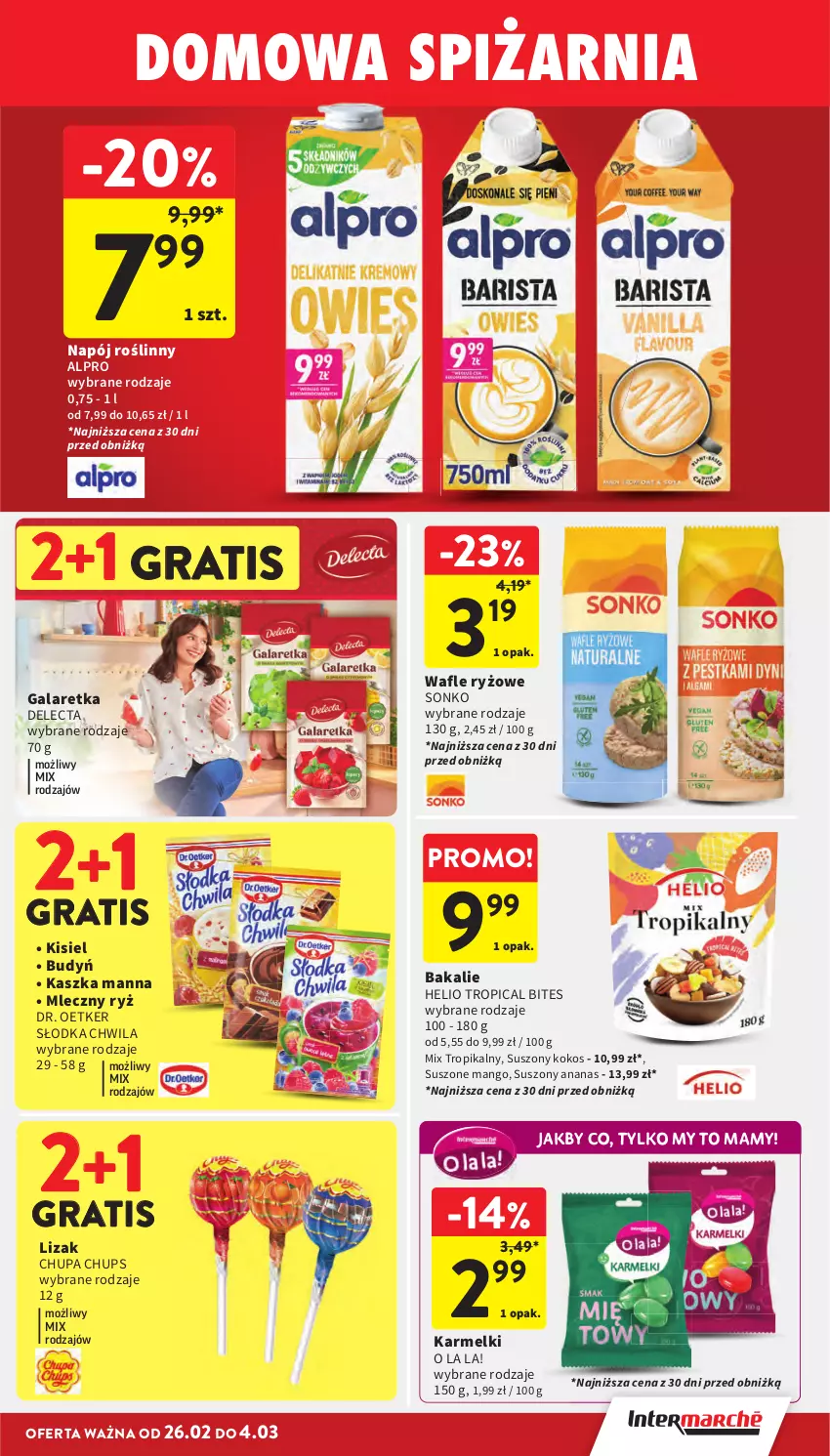 Gazetka promocyjna Intermarche - Gazetka Intermarche - ważna 26.02 do 04.03.2026 - strona 29 - produkty: Alpro, Ananas, Budyń, Chupa Chups, Delecta, Dr. Oetker, Gala, Galaretka, Gra, Helio, Kisiel, Kokos, Mango, Napój, Napój roślinny, Ryż, Słodka Chwila, Sonko, Tropical, Wafle