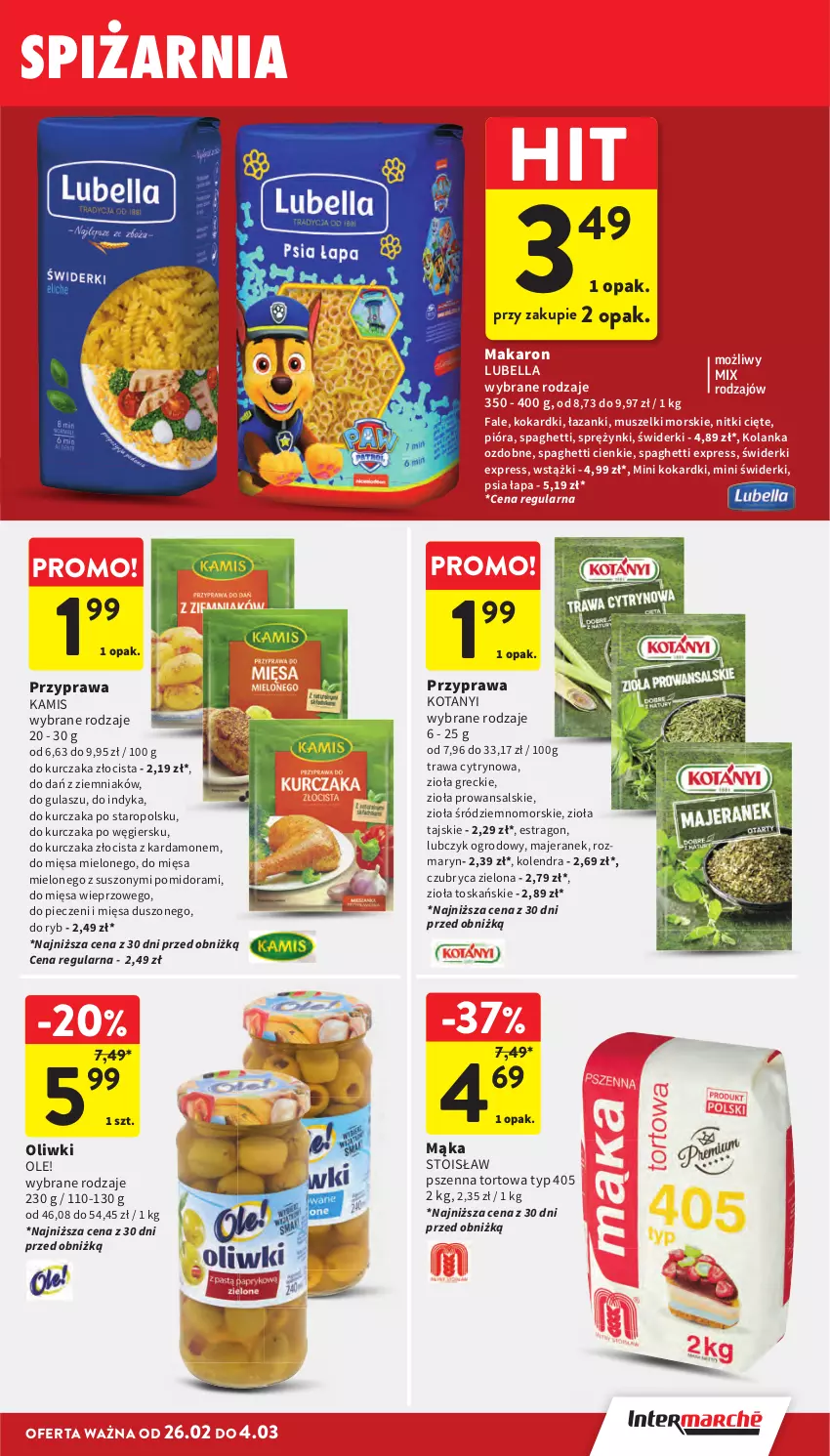 Gazetka promocyjna Intermarche - Gazetka Intermarche - ważna 26.02 do 04.03.2026 - strona 31 - produkty: Bell, Bella, Fa, Kamis, Kolendra, Kurczak, Lubella, Mąka, Makaron, Mus, Ole!, Oliwki, Piec, Spaghetti