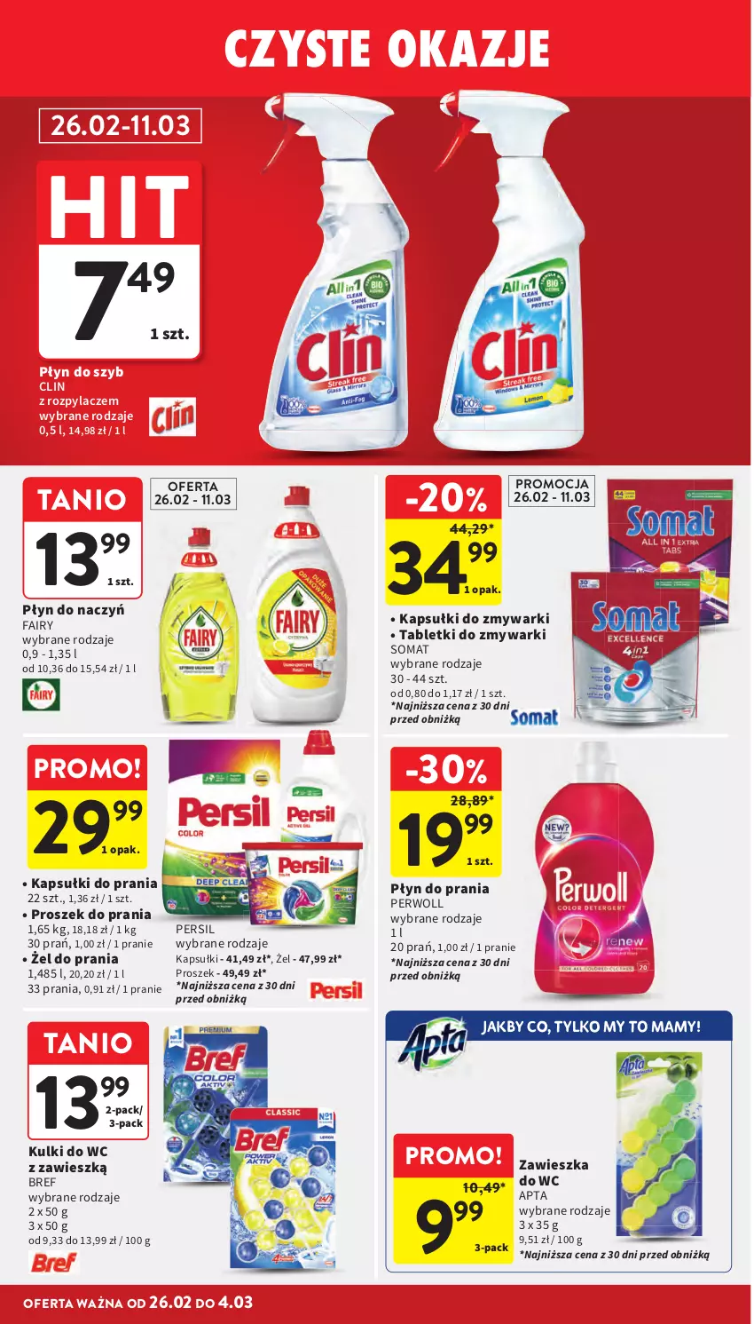 Gazetka promocyjna Intermarche - Gazetka Intermarche - ważna 26.02 do 04.03.2026 - strona 38 - produkty: Bref, Clin, Fa, Fairy, Kapsułki do prania, Kulki do wc, Persil, Perwoll, Płyn do prania, Płyn do szyb, Proszek do prania, Somat, Tablet, Tabletki do zmywarki, Zmywarki