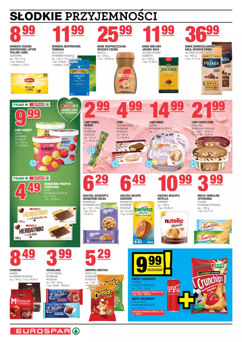 Gazetka promocyjna Spar - EuroSpar - ważna 05.05 do 15.05.2024 - strona 6 - produkty: BelVita, Biszkopty, Carte d'Or, Cheetos, Chrupki, Ciastka, Cukier, Cukierki, Czekolada, Fa, Ferrero, Herbata, Herbata czarna, Herbatniki, Jacobs, Jutrzenka, Kawa, Kawa mielona, Kawa rozpuszczalna, Kawa ziarnista, Lipton, Lody, Milka, Nutella, Prima, Torebka, Vita C, Wafle, Wawel