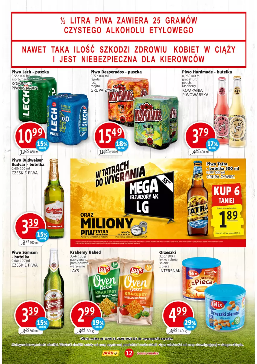 Gazetka promocyjna Prim Market - Gazetka - ważna 17.06 do 23.06.2021 - strona 12 - produkty: Desperados, Fa, Gra, Krakersy, Lion, Orzeszki, Piec, Piwa, Piwo, Ser, Tatra