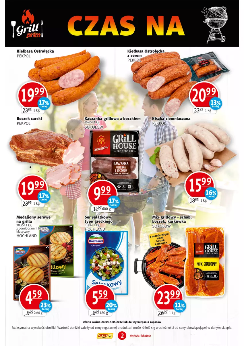 Gazetka promocyjna Prim Market - ważna 28.04 do 04.05.2022 - strona 2 - produkty: Boczek, Cars, Grill, Hochland, Kasza, Kaszanka, Kiełbasa, Lion, Pekpol, Sałat, Ser, Sok, Sokołów