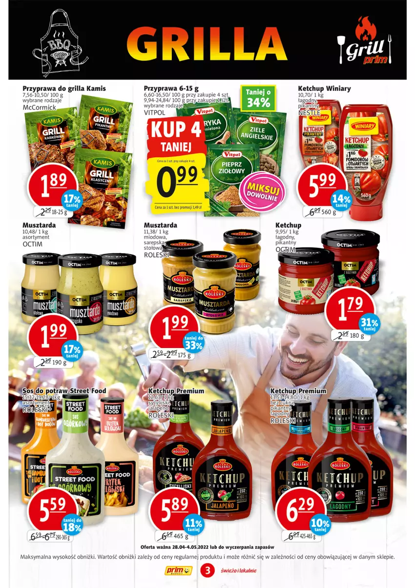 Gazetka promocyjna Prim Market - ważna 28.04 do 04.05.2022 - strona 3 - produkty: Grill, Kamis, Ketchup, Mus, Musztarda, Sok, Sos, Winiary