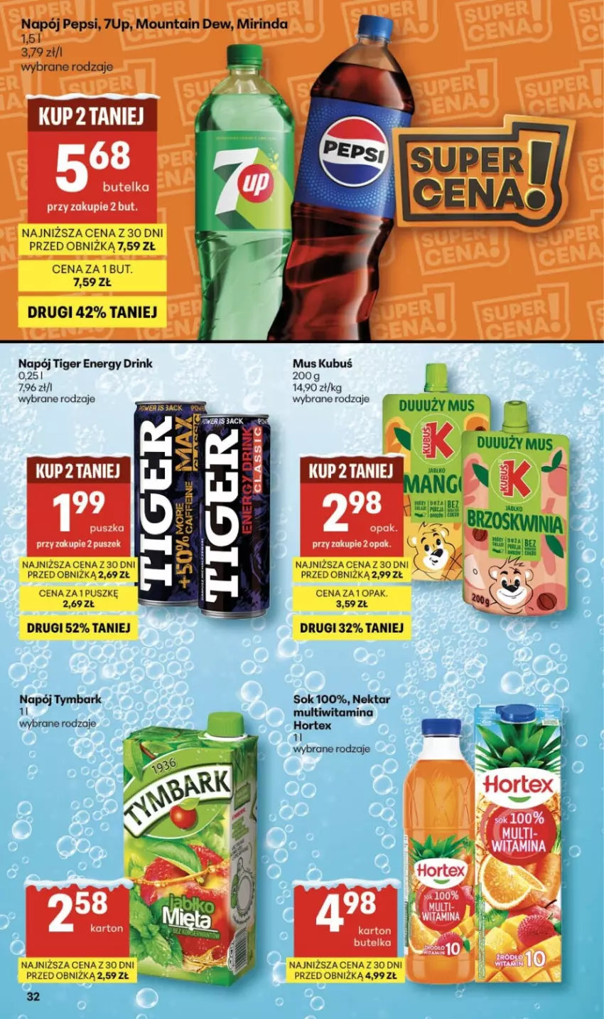 Gazetka promocyjna Delikatesy Centrum - Franczyza DC03 Czwartek - ważna 15.01 do 21.01.2026 - strona 32 - produkty: 7up, Kubuś, Mirinda, Mus, Napój, Pepsi, Tiger