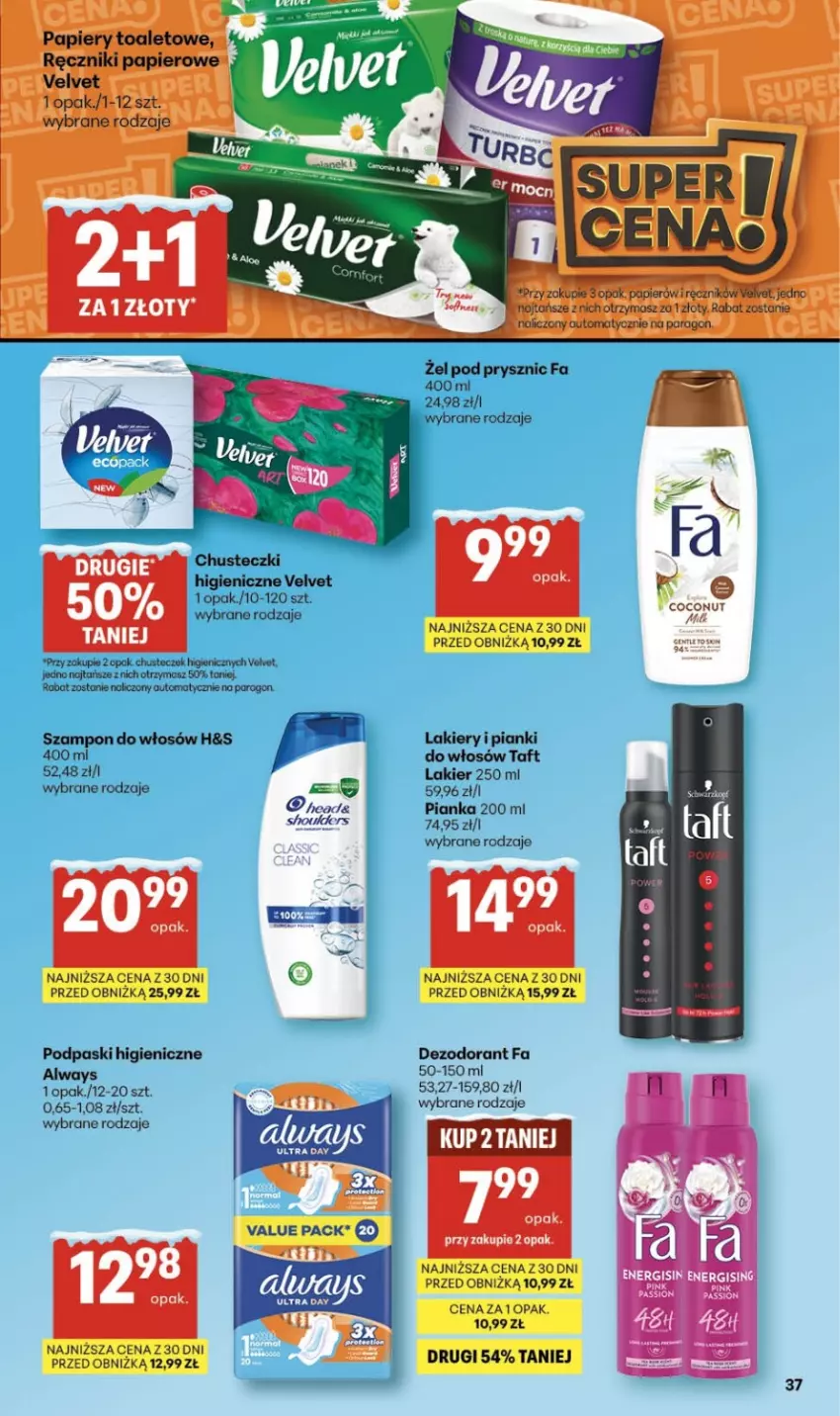 Gazetka promocyjna Delikatesy Centrum - Franczyza DC03 Czwartek - ważna 15.01 do 21.01.2026 - strona 37 - produkty: Always, Dezodorant, Fa, Lakier, Podpaski, Por, Szampon, Taft, Velvet