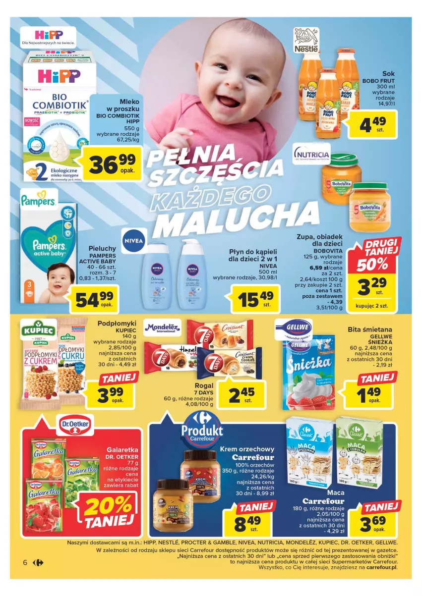 Gazetka promocyjna Carrefour - Gazetka Market - ważna 11.04 do 22.04.2023 - strona 8 - produkty: 7 Days, BoboVita, Dr. Oetker, Dzieci, Gala, Galaretka, HiPP, Kosz, Krem orzechowy, Kupiec, Mleko, Nivea, O nas, Pampers, Piec, Pieluchy, Płyn do kąpieli, Sok, Zupa