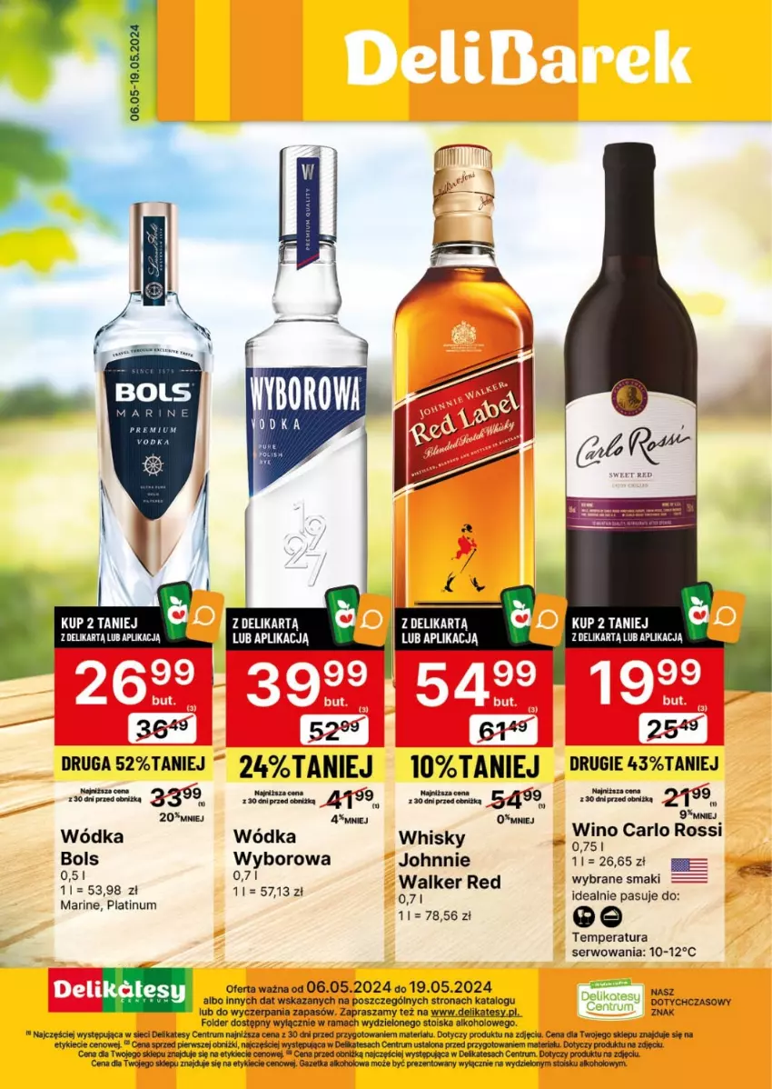 Gazetka promocyjna Delikatesy Centrum - DeliBarek DC19-DC20 - ważna 06.05 do 19.05.2024 - strona 1 - produkty: Bols, Carlo Rossi, Rama, Rum, Ser, Whisky, Wódka, Wyborowa