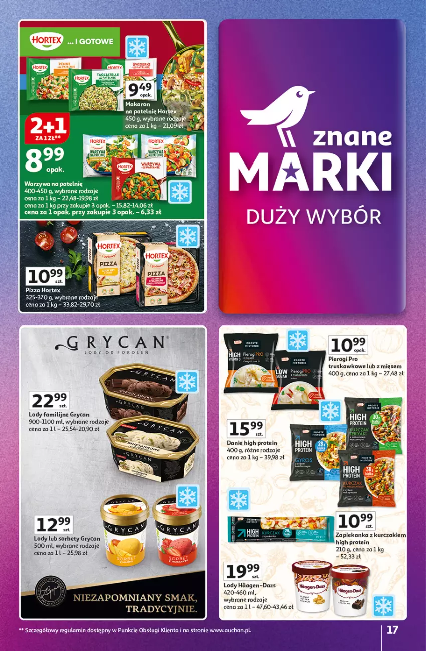 Gazetka promocyjna Auchan - Gazetka Znane Marki duży wybór Hipermarket Auchan - ważna 04.12 do 14.12.2025 - strona 17 - produkty: Fa, Gry, Hortex, Kurczak, Lody, Makaron, Pierogi, Warzywa, Zapiekanka