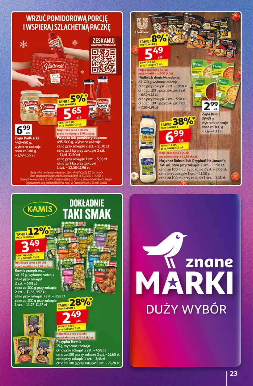 Gazetka promocyjna Auchan - Gazetka Znane Marki duży wybór Hipermarket Auchan - ważna 04.12 do 14.12.2025 - strona 23 - produkty: Babuni, Gin, Kamis, Knorr, Majonez, Zupa