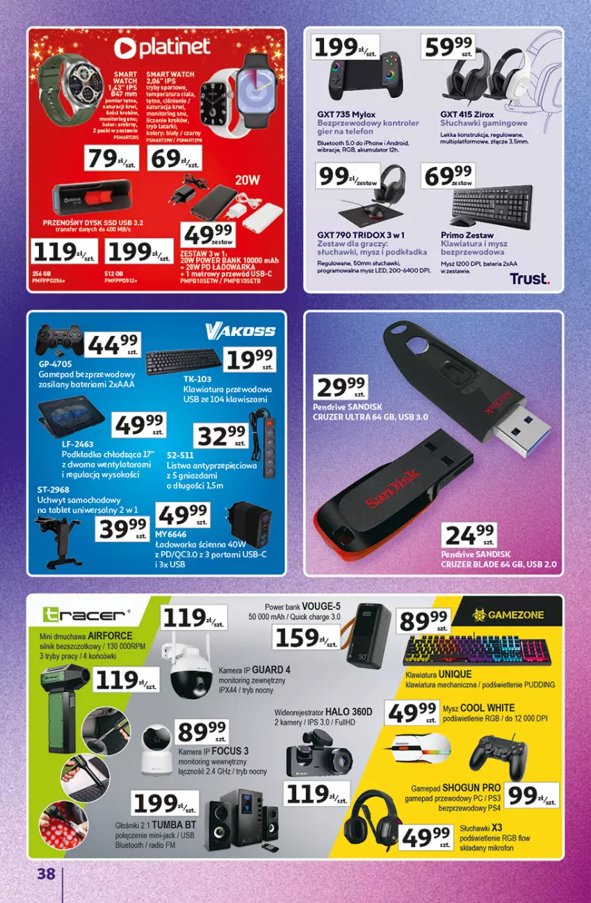 Gazetka promocyjna Auchan - Gazetka Znane Marki duży wybór Hipermarket Auchan - ważna 04.12 do 14.12.2025 - strona 38 - produkty: Akumulator, Fa, Głośnik, Gra, Halo, Kamera, Kamery, Monitor, Mysz, Rust, Tran, Wideorejestrator