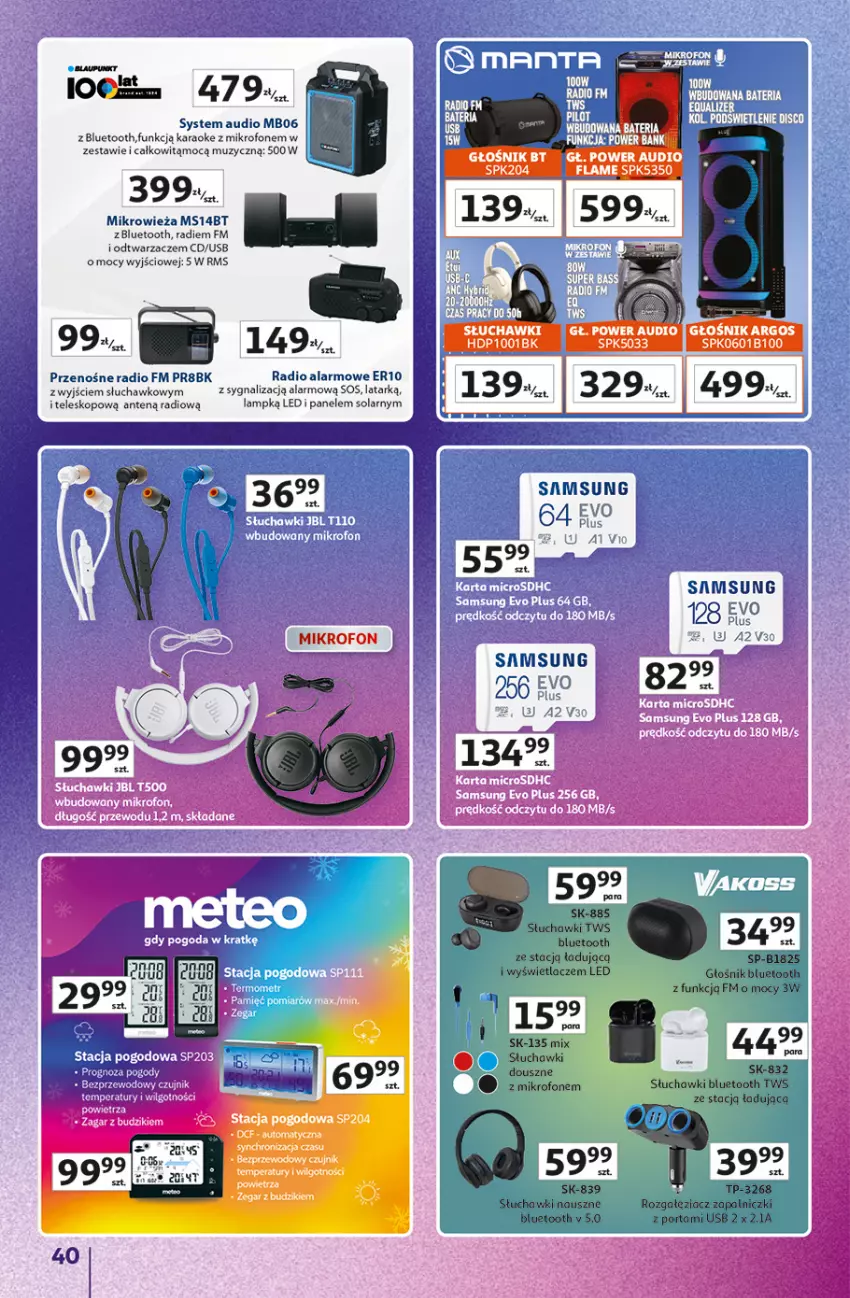 Gazetka promocyjna Auchan - Gazetka Znane Marki duży wybór Hipermarket Auchan - ważna 04.12 do 14.12.2025 - strona 40 - produkty: Bezprzewodowy czujnik, Budzik, Głośnik, Głośnik bluetooth, LG, Mikrofon, Mikrowieża, Por, Power audio, Samsung, Słuchawki, Słuchawki bluetooth, Sos, Stacja pogodowa, Teleskop, Zegar