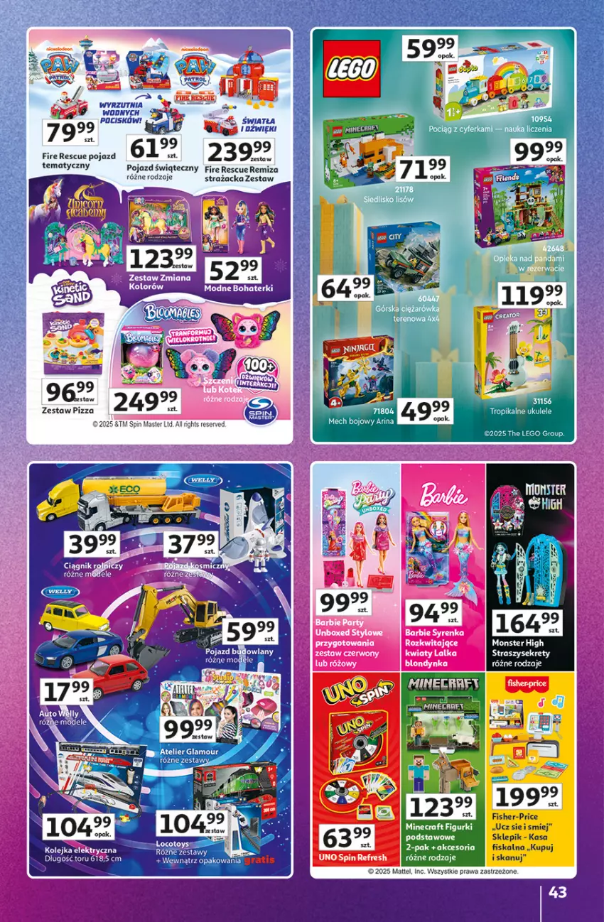 Gazetka promocyjna Auchan - Gazetka Znane Marki duży wybór Hipermarket Auchan - ważna 04.12 do 14.12.2025 - strona 43 - produkty: Kret, LEGO, Mattel, Minecraft, Pax, Pizza, Pojazd, Ser, Ukulele