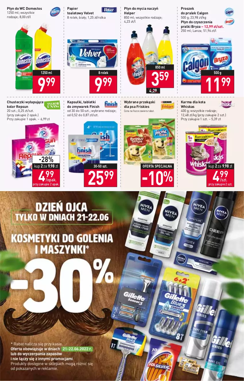 Gazetka promocyjna Stokrotka - Supermarket - ważna 15.06 do 22.06.2022 - strona 14 - produkty: Bryza, Calgon, Chusteczki, Do mycia naczyń, Domestos, Finish, Friskies, LG, Papier, Papier toaletowy, Płyn do mycia, Płyn do mycia naczyń, Płyn do wc, Pralki, Przekąski dla psa, Tablet, Velvet, Whiskas