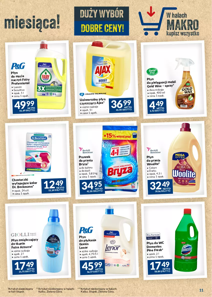 Gazetka promocyjna Makro - Najlepsze oferty - ważna 22.08 do 18.09.2023 - strona 11 - produkty: Ajax, Bryza, Chusteczki, Do mycia naczyń, Domestos, Fa, Lenor, Płyn do mycia, Płyn do mycia naczyń, Płyn do płukania, Płyn do prania, Płyn do wc, Proszek do prania, Uniwersalny płyn czyszczący, Woolite