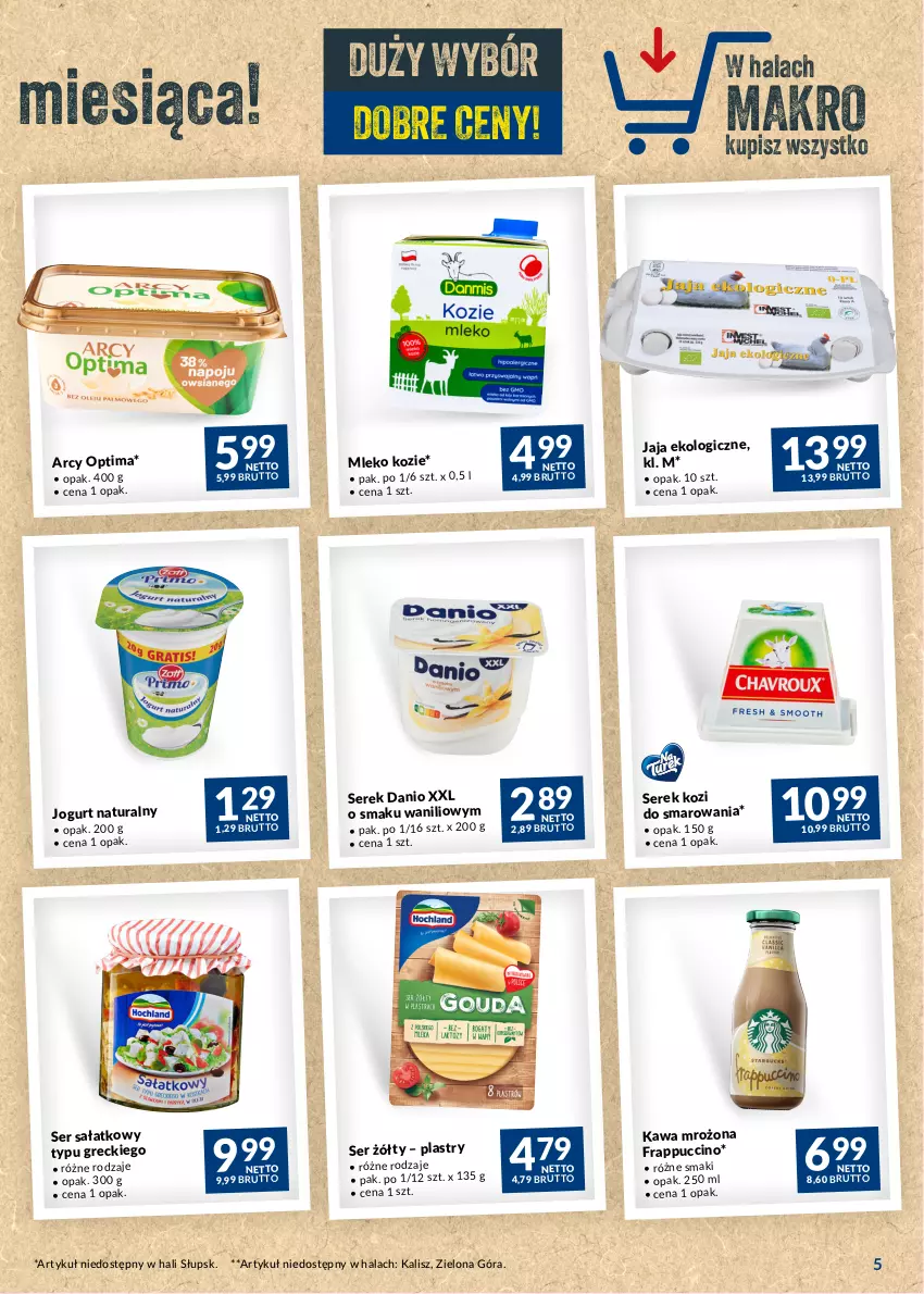 Gazetka promocyjna Makro - Najlepsze oferty - ważna 22.08 do 18.09.2023 - strona 5 - produkty: Danio, Jaja, Jogurt, Jogurt naturalny, Kawa, Mleko, Mleko kozie, Optima, Sałat, Ser, Serek