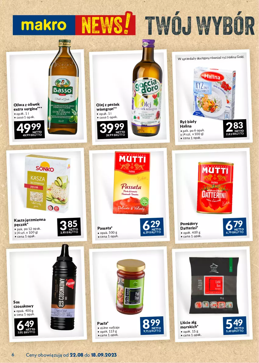 Gazetka promocyjna Makro - Najlepsze oferty - ważna 22.08 do 18.09.2023 - strona 6 - produkty: Gin, Kasza, Kasza jęczmienna, LG, Olej, Oliwa z oliwek, Ryż, Sos, Sos czosnkowy, Stek, Wino