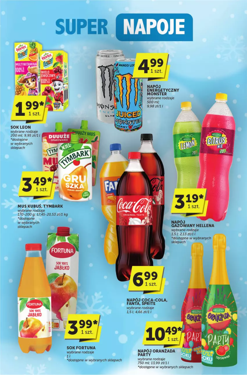 Gazetka promocyjna ABC - ważna 28.11 do 10.12.2024 - strona 26 - produkty: Coca-Cola, Fa, Fanta, Fortuna, Hellena, Kubuś, Leon, Mus, Napój, Napój gazowany, Sok, Sprite, Tymbark