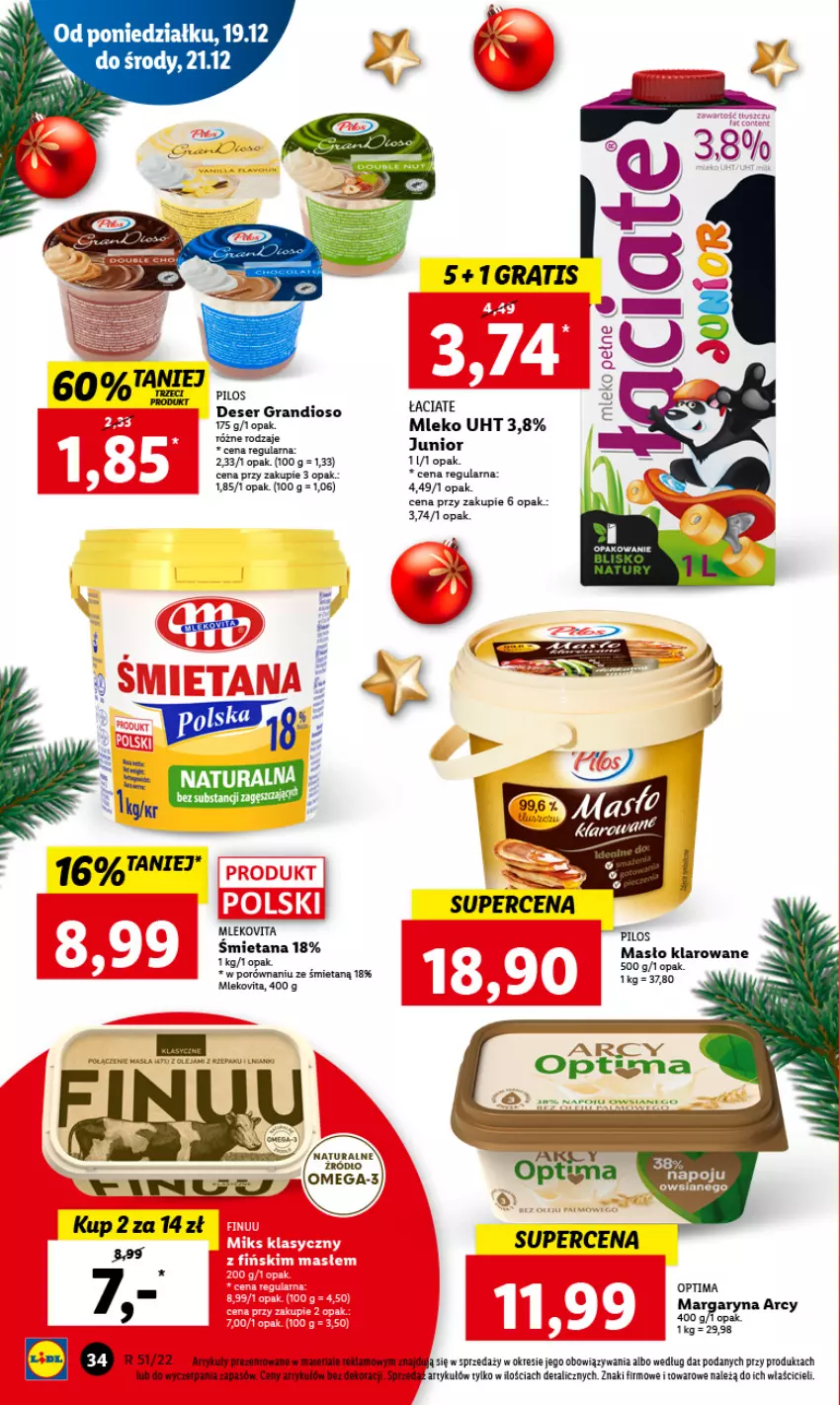 Gazetka promocyjna Lidl - GAZETKA - ważna 19.12 do 21.12.2022 - strona 38 - produkty: Deser, Gra, Margaryna, Masło, Masło klarowane, Mleko, Mlekovita, Optima, Pilos, Por, Ser