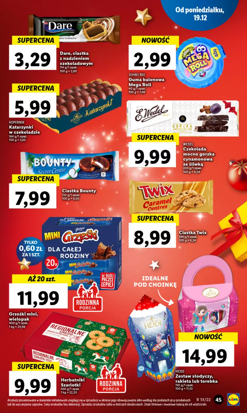 Gazetka promocyjna Lidl - GAZETKA - ważna 19.12 do 21.12.2022 - strona 51 - produkty: Bounty, Ciastka, Czekolada, Grześki, LG, Por, Rakieta, Torebka, Twix