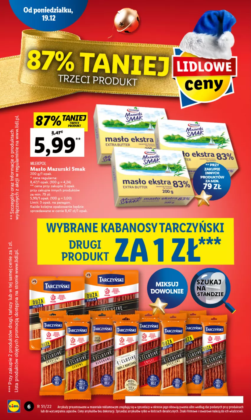 Gazetka promocyjna Lidl - GAZETKA - ważna 19.12 do 21.12.2022 - strona 6 - produkty: Kabanos, Masło, Tarczyński