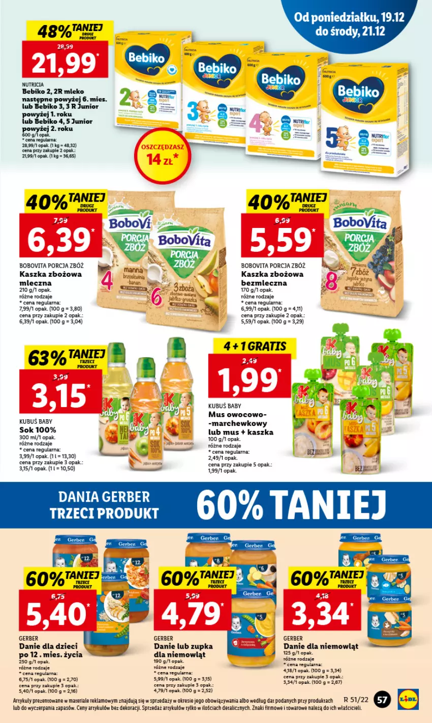 Gazetka promocyjna Lidl - GAZETKA - ważna 19.12 do 21.12.2022 - strona 69 - produkty: Bebiko, BoboVita, Danie dla dzieci, Dzieci, Fa, Gerber, Gra, Kawa, Kubuś, Mleko, Mus, O nas, Por, Sok