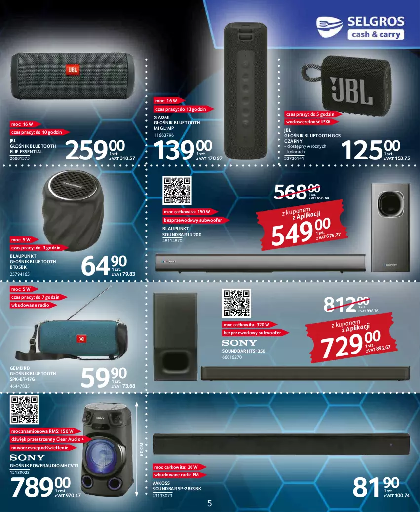 Gazetka promocyjna Selgros - Katalog Elektro AGD - ważna 03.03 do 16.03.2022 - strona 5 - produkty: Głośnik, Głośnik bluetooth, JBL, Soundbar, Subwoofer