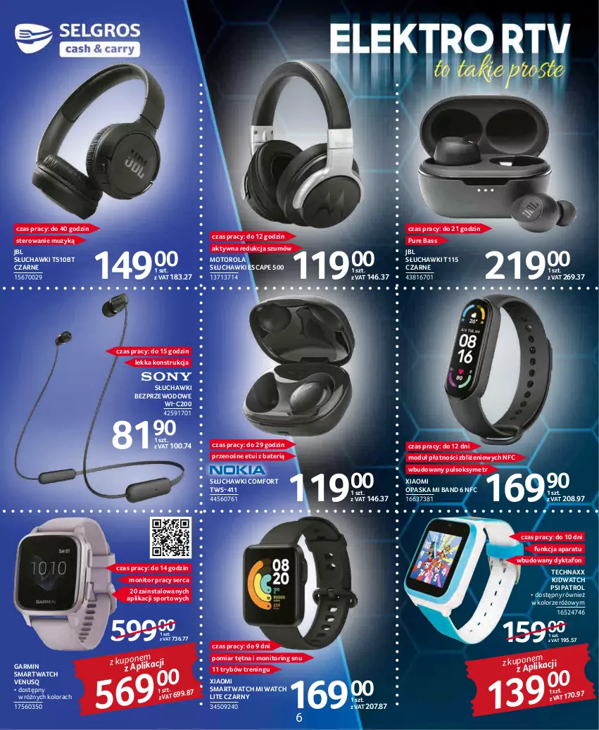 Gazetka promocyjna Selgros - Katalog Elektro AGD - ważna 03.03 do 16.03.2022 - strona 6 - produkty: JBL, Monitor, Motorola, Opaska, Por, Psi Patrol, Pulsoksymetr, Pur, Ser, Słuchawki, Słuchawki bezprzewodowe, Smartwatch, Sok, Sport, Venus