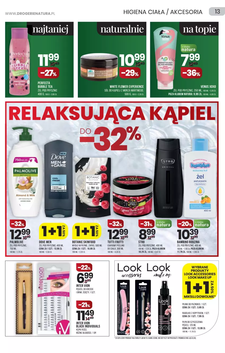 Gazetka promocyjna Drogerie Natura - Gazetka Drogerie Natura - ważna 24.02 do 09.03.2022 - strona 13 - produkty: Dove, Kawa, Miecz, Mydło, Mydło w płynie, Palmolive, Peeling, Perfecta, Pilnik, Pilnik do paznokci, SKINFOOD, Sól, Sól do kąpieli, Str8, Top, Venus