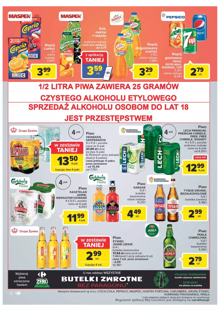 Gazetka promocyjna Carrefour - Gazetka Market Zyskoteka - ważna 19.07 do 30.07.2022 - strona 12 - produkty: Carlsberg, Coca-Cola, Desperados, Fa, Fortuna, Heineken, Hortex, Kosz, Lech Premium, Pepsi, Perła, Piwo, Tyskie