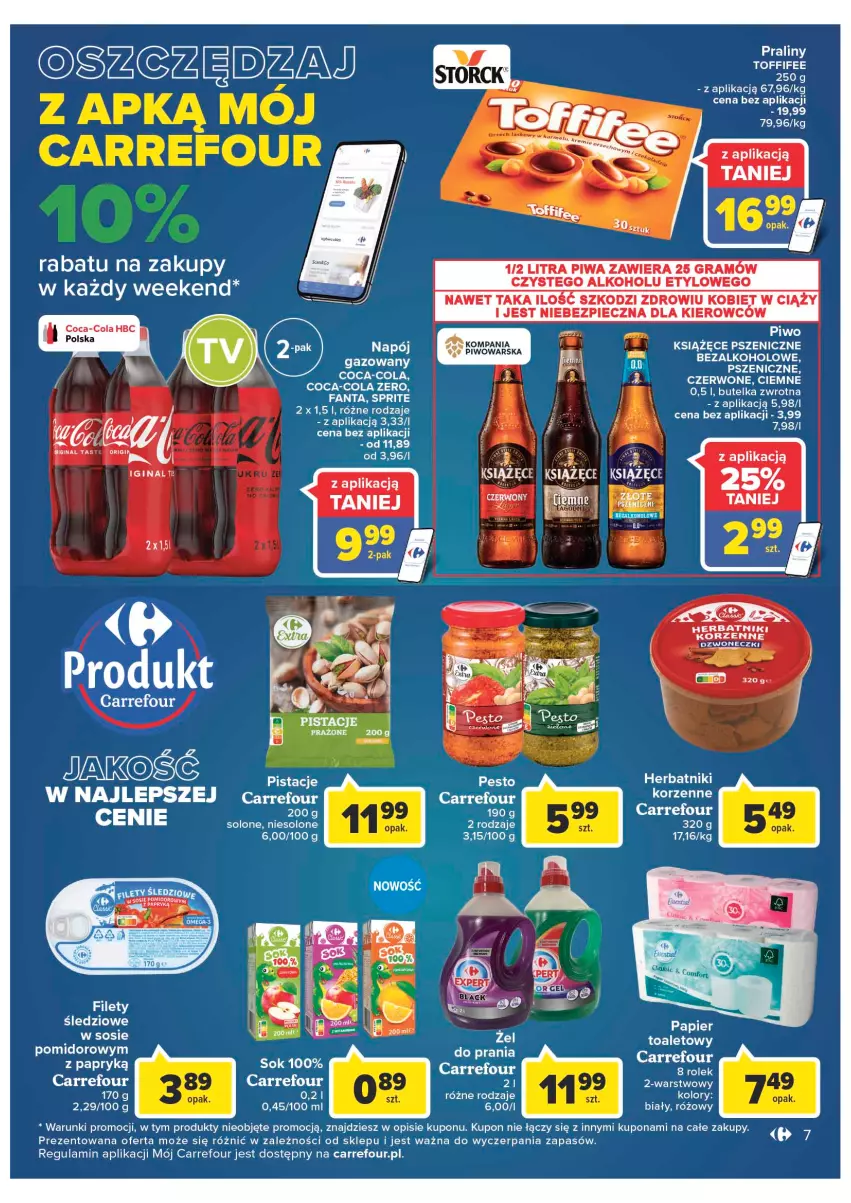 Gazetka promocyjna Carrefour - Gazetka Market Zyskoteka - ważna 19.07 do 30.07.2022 - strona 7 - produkty: Coca-Cola, Fa, Fanta, Gin, Gra, Herbatniki, Książęce, Pesto, Pistacje, Piwa, Piwo, Praliny, Sprite, Toffifee