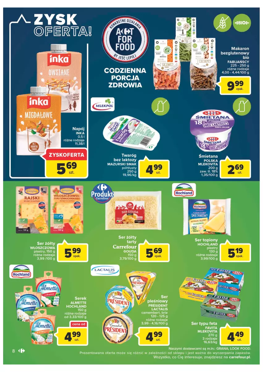 Gazetka promocyjna Carrefour - Gazetka Market Zyskoteka - ważna 19.07 do 30.07.2022 - strona 8 - produkty: Almette, Brie, Camembert, Fa, Favita, Feta, Gouda, Gra, Hochland, Inka, LG, Makaron, Mleko, Mlekovita, Por, Ser, Ser topiony, Serek, Top