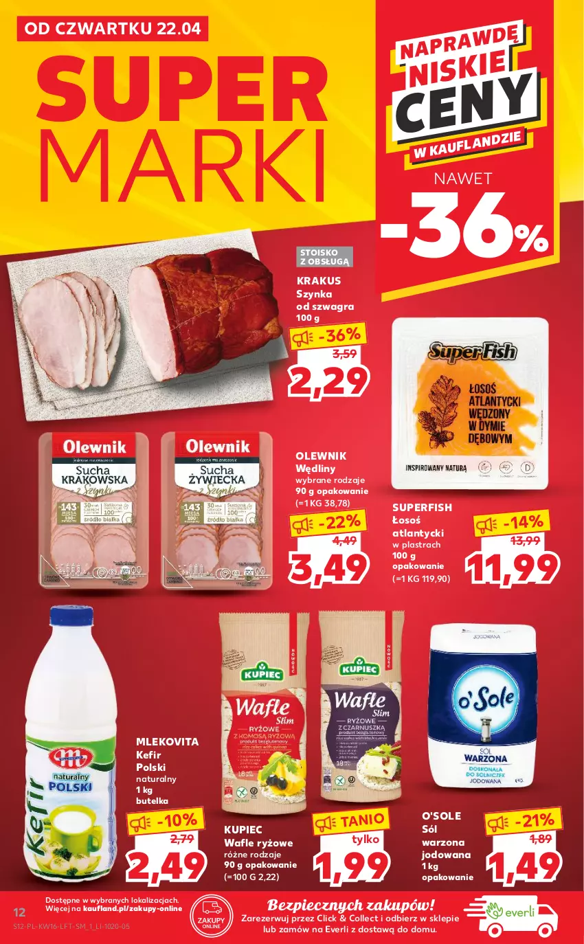 Gazetka promocyjna Kaufland - OFERTA TYGODNIA - ważna 22.04 do 27.04.2021 - strona 12 - produkty: Gra, Kefir, Krakus, Kupiec, Mleko, Mlekovita, Olewnik, Piec, Ryż, Sól, Szynka, Wafle