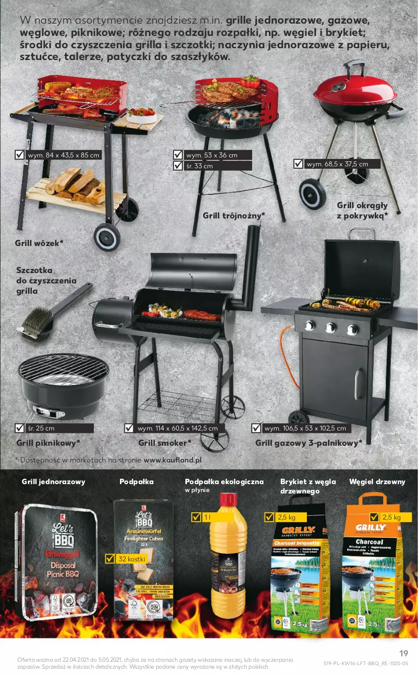 Gazetka promocyjna Kaufland - OFERTA TYGODNIA - ważna 22.04 do 27.04.2021 - strona 19 - produkty: Grill, Grill gazowy, Noż, Papier, Szczotka, Talerz, Węgiel drzewny, Wózek