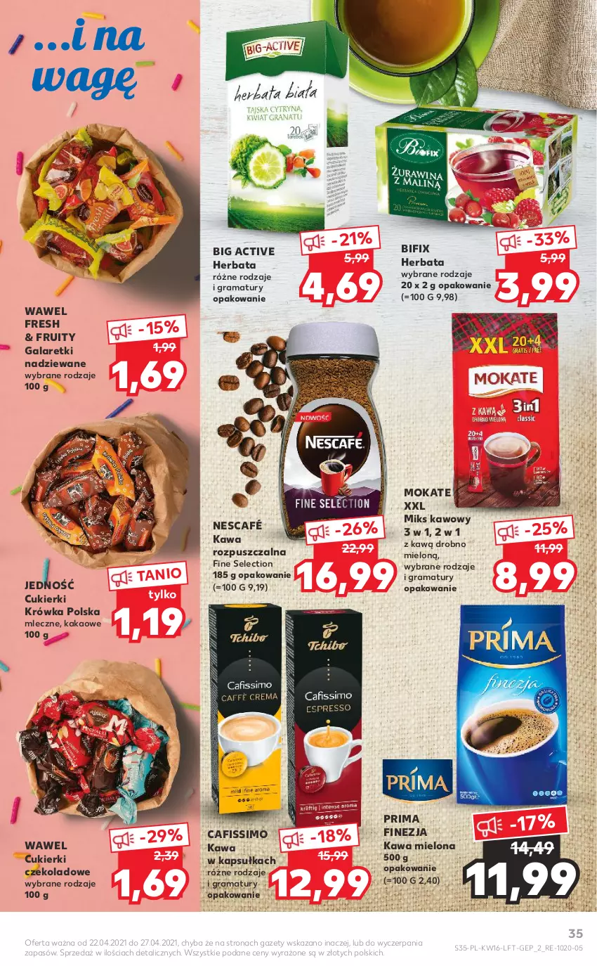 Gazetka promocyjna Kaufland - OFERTA TYGODNIA - ważna 22.04 do 27.04.2021 - strona 35 - produkty: Cafissimo, Cukier, Cukierki, Cukierki czekoladowe, Gala, Galaretki, Gra, Herbata, Kakao, Kawa, Kawa mielona, Kawa rozpuszczalna, Nescafé, Prima, Rama, Wawel