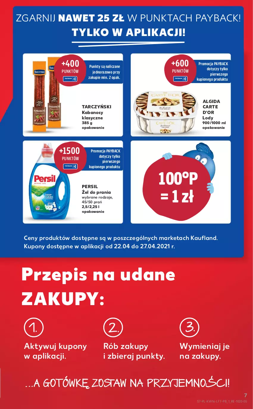 Gazetka promocyjna Kaufland - OFERTA TYGODNIA - ważna 22.04 do 27.04.2021 - strona 7 - produkty: Algida, Kabanos, LG, Lody, Persil, Tarczyński