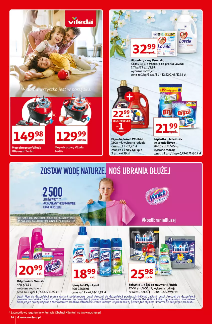 Gazetka promocyjna Auchan - Kultowe marki Hipermarkety - ważna 08.04 do 14.04.2021 - strona 24 - produkty: Bryza, Finish, Hipoalergiczny proszek, Kosz, Lovela, Lysol, Mleczko, Mleczko do prania, Odplamiacz, Płyn do prania, Tablet, Vanish, Woolite, Zmywarki