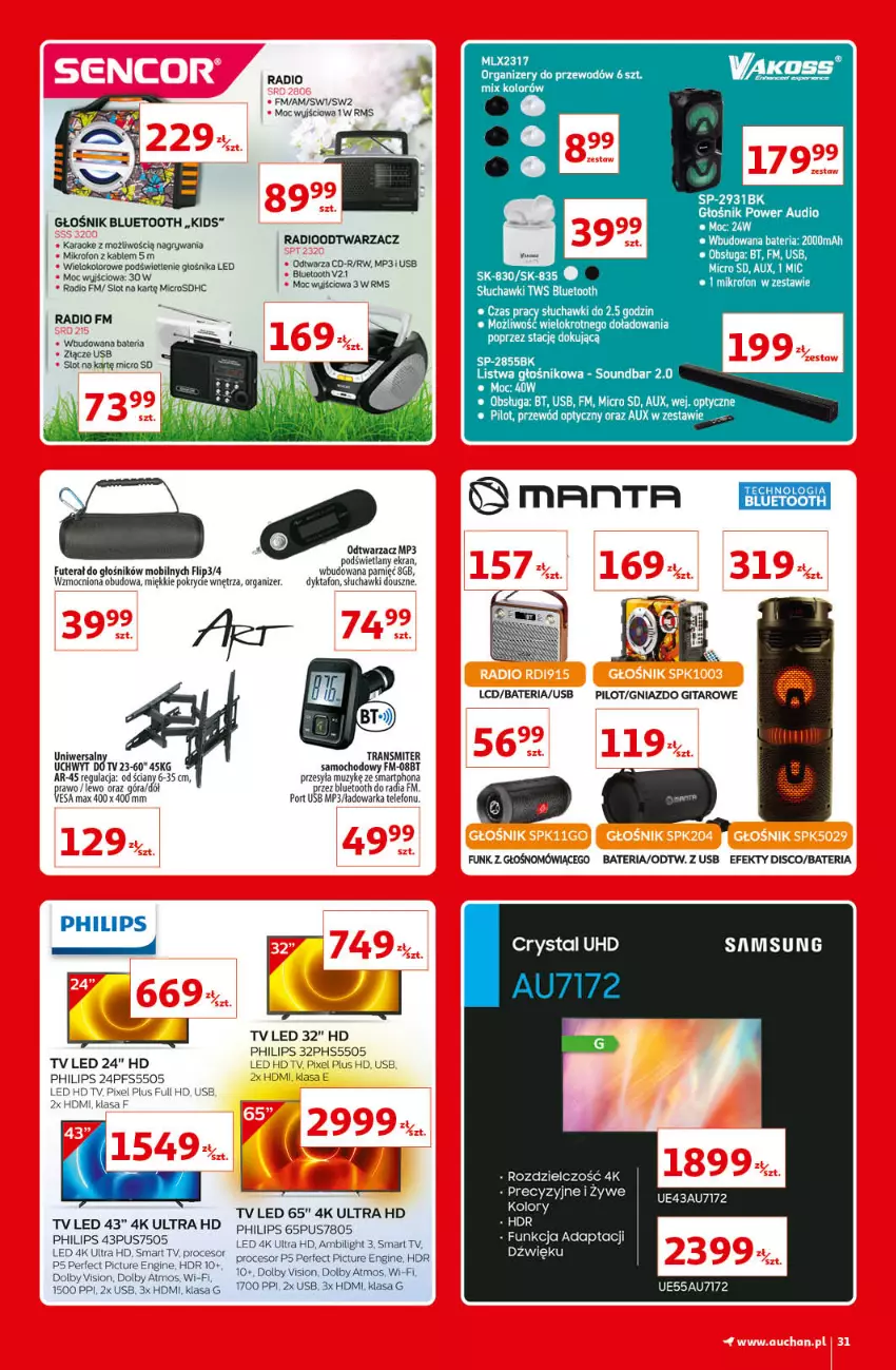 Gazetka promocyjna Auchan - Kultowe marki Hipermarkety - ważna 08.04 do 14.04.2021 - strona 31 - produkty: Bateria, Gin, Głośnik, Głośnik bluetooth, Gry, Mikrofon, Mobil, Organizer, Philips, Por, Power audio, Procesor, Przewód, Radioodtwarzacz, Rower, Samsung, Słuchawki, Telefon, Tera, Tran, Transmiter, Transmiter samochodowy, Warka